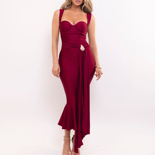 Damen Abendkleid mit elegantem Wickel-Design und strassbesetztem Detail Drune