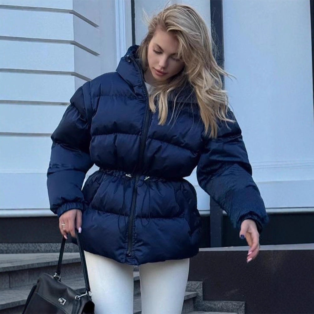 Damen Wattierte Kapuzen‑Steppjacke mit Taillen‑Kordelzug und Boxy‑Ärmeln Drune