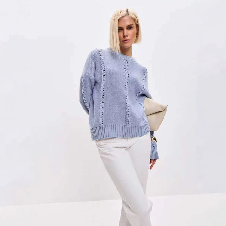 Damen Oversized Strickpullover mit feinem Ajourmuster und breitem Rippabschluss Drune