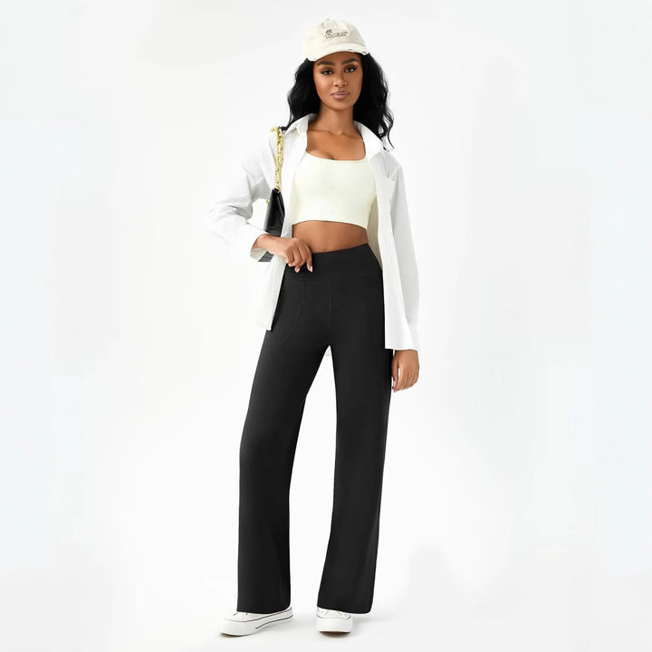 Damen bequeme Freizeithose mit seitlichen Taschen und elastischem Bund Drune