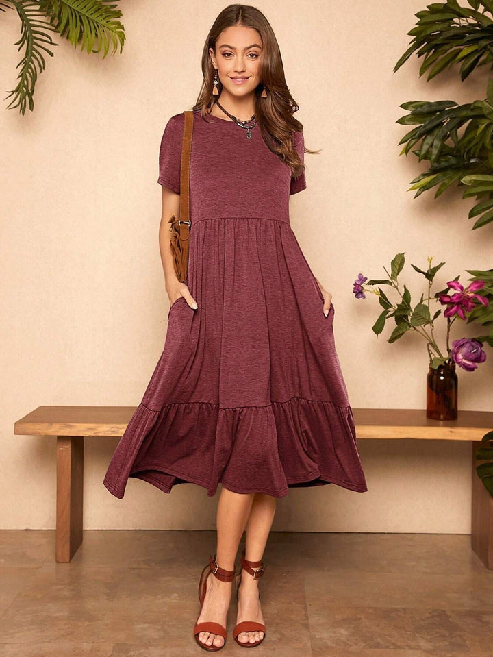 Damen lässiges T-Shirt-Kleid mit lockerer Passform und Rüschensaum Drune