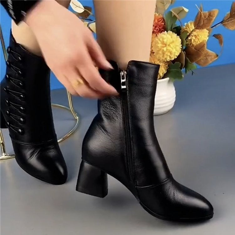 Damen Vintage-inspirierte Ankle-Boots mit mittlerem Blockabsatz, Zierknopfreihe und Innenseiten-Reißverschluss Drune
