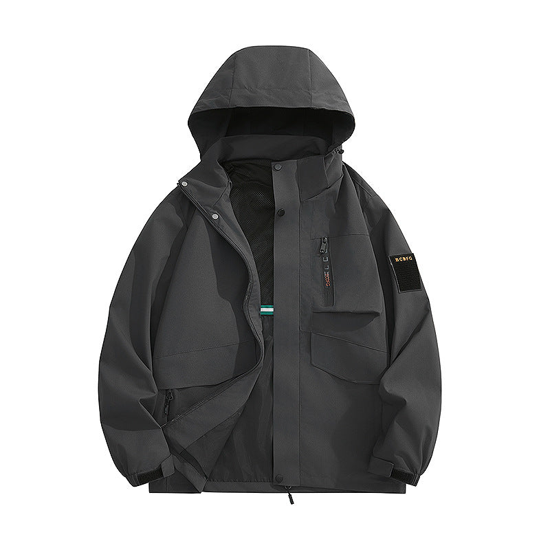 Herren multifunktionale Utility-Outdoorjacke mit Kapuze, verdeckten Taschenklappen und windabweisender Beschichtung Drune