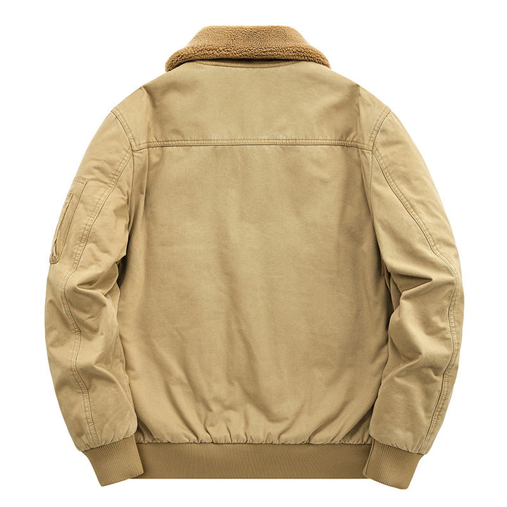 Herren Thermo-gefütterter Pilotenblouson aus robustem Canvas mit Sherpa-Innenfutter und Kunstfellkragen Drune