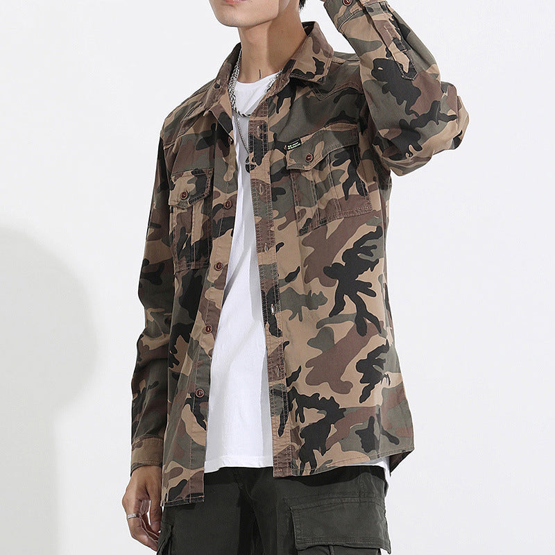 Herren Camouflage-Fieldshirtjacke aus leichtem Baumwoll-Twill mit Brusttaschen Drune
