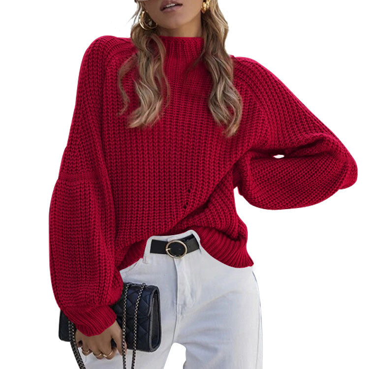 Damen Strickpullover mit weitem Schnitt und modernen Puffärmeln Drune
