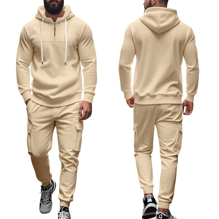 Herren nan Cargo-Jogginganzug mit Halbzip-Kapuzenpullover und tapered Cargohose Drune