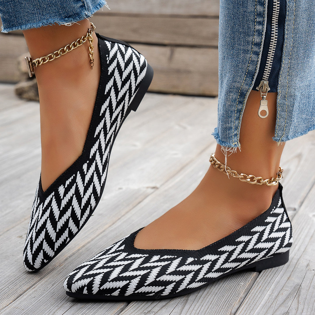 Damen Ballerinas mit modernem Zickzack-Muster und flexiblem Fußbett Drune