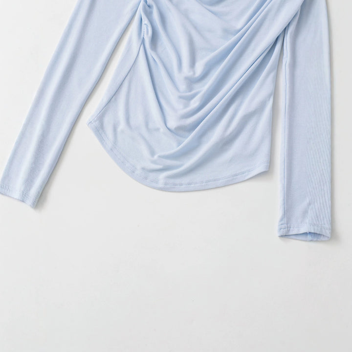 Damen Wasserfallkragen Langarmshirt mit Drapierung und taillierter Wickeloptik Drune