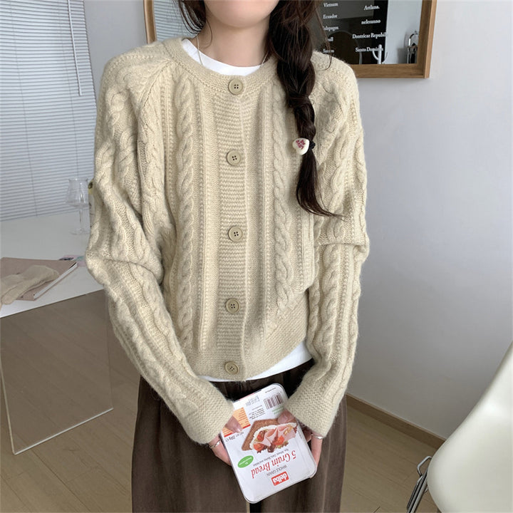 Damen Grobstrickjacke mit Zopfmuster und breiten Ärmeln Drune