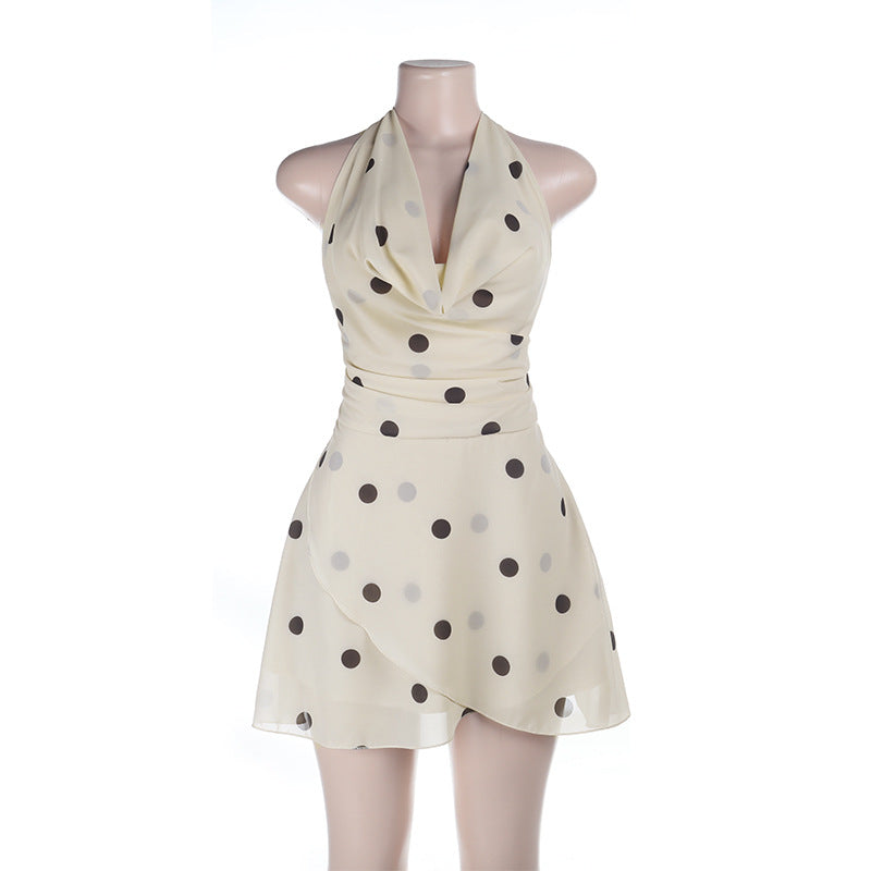 Damen verspieltes Polka-Dot Minikleid mit reinem Chiffon und raffiniertem Wickeldesign Drune