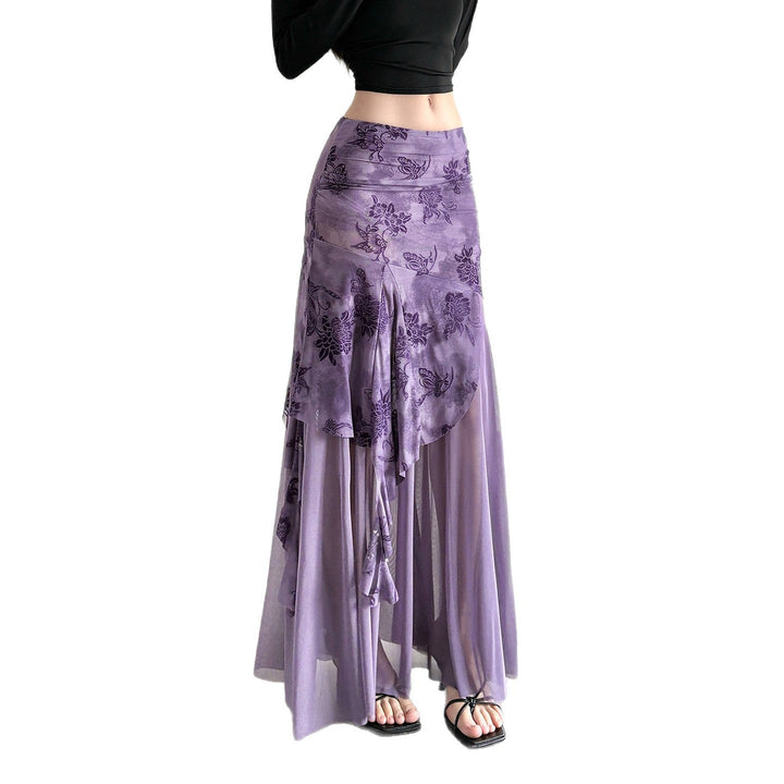 Damen Maxi-Rock mit floralem Design und asymmetrischem Schnitt Drune