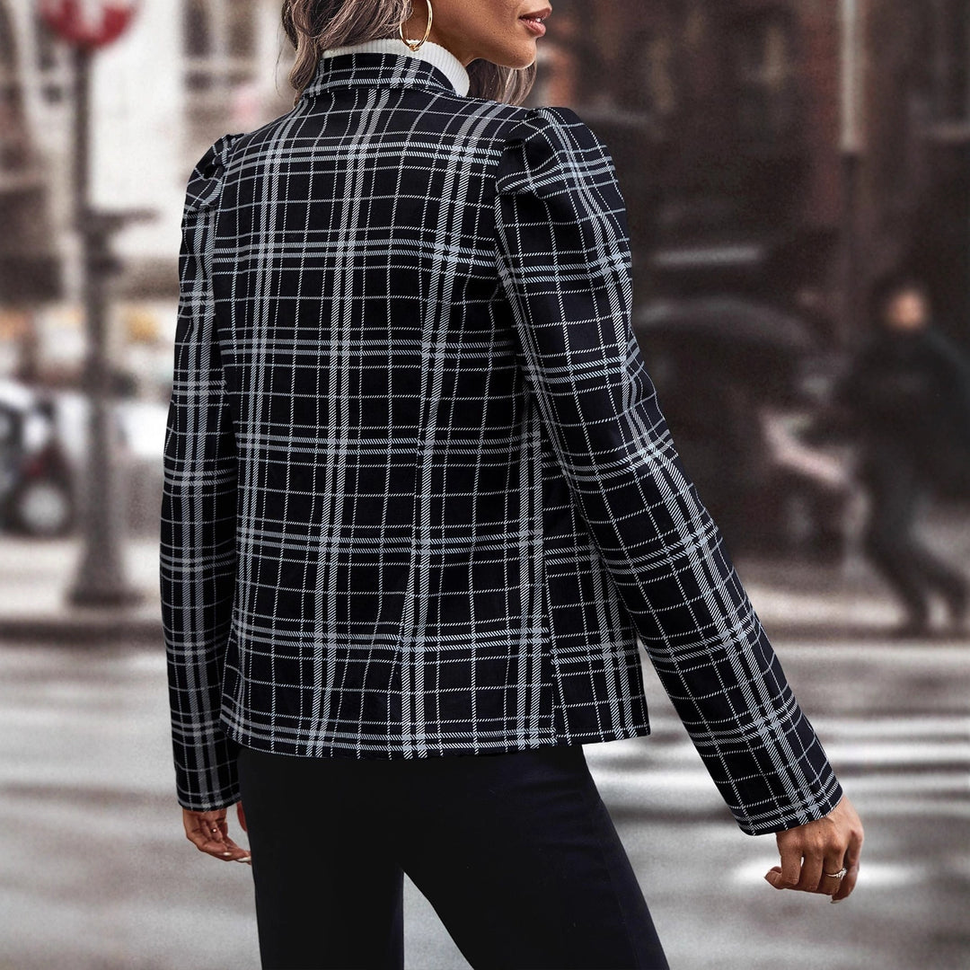 Damen Karierte Blazerjacke mit funktionalen Knopfdetails Drune