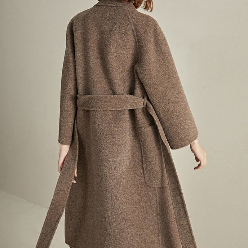 Damen Modischer Wollmantel mit Taillengürtel Drune