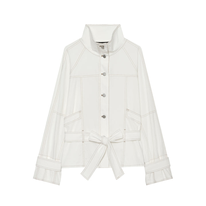 Damen Cropped Utility‑Jacke mit Stehkragen, Taillenband und sichtbaren Ziernähten Drune