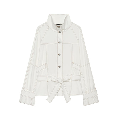 Damen Cropped Utility‑Jacke mit Stehkragen, Taillenband und sichtbaren Ziernähten Drune