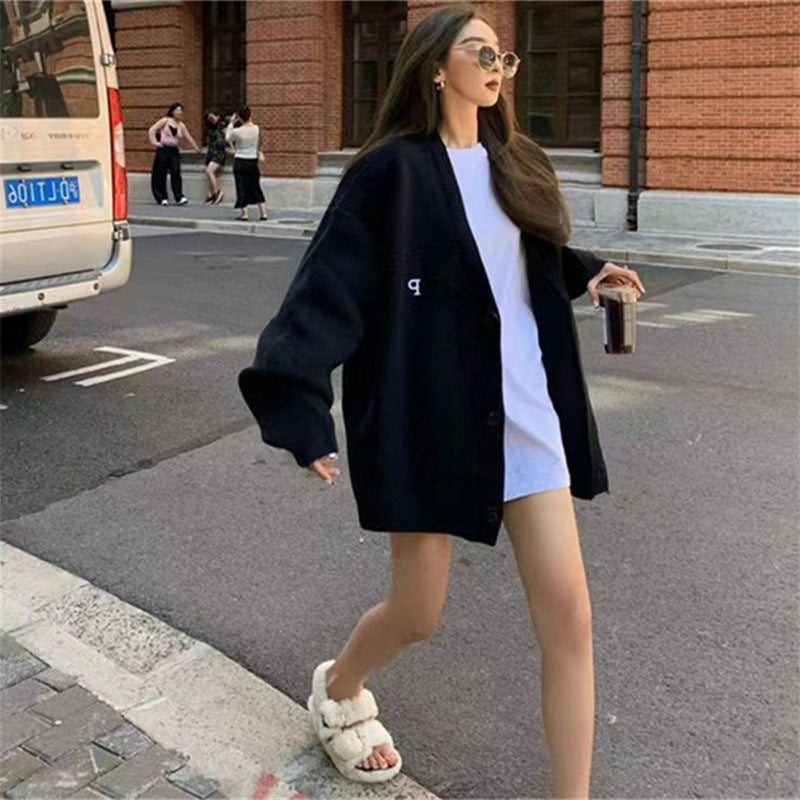 Damen Oversized Strickjacke mit modischem Kragen und praktischen Taschen Drune