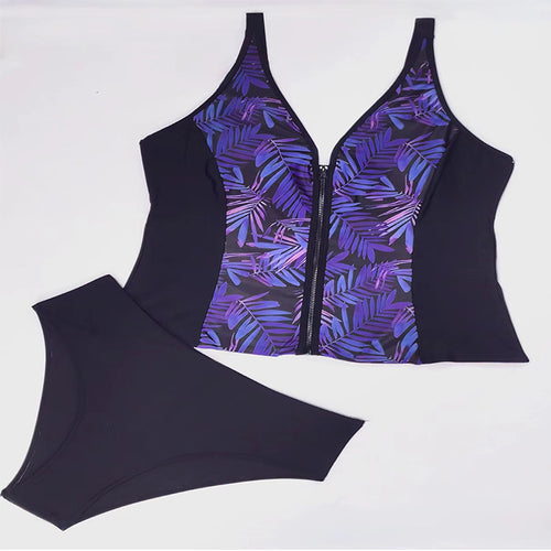 Damen Badeoberteil mit floralem Reißverschluss und passendem Slip Drune