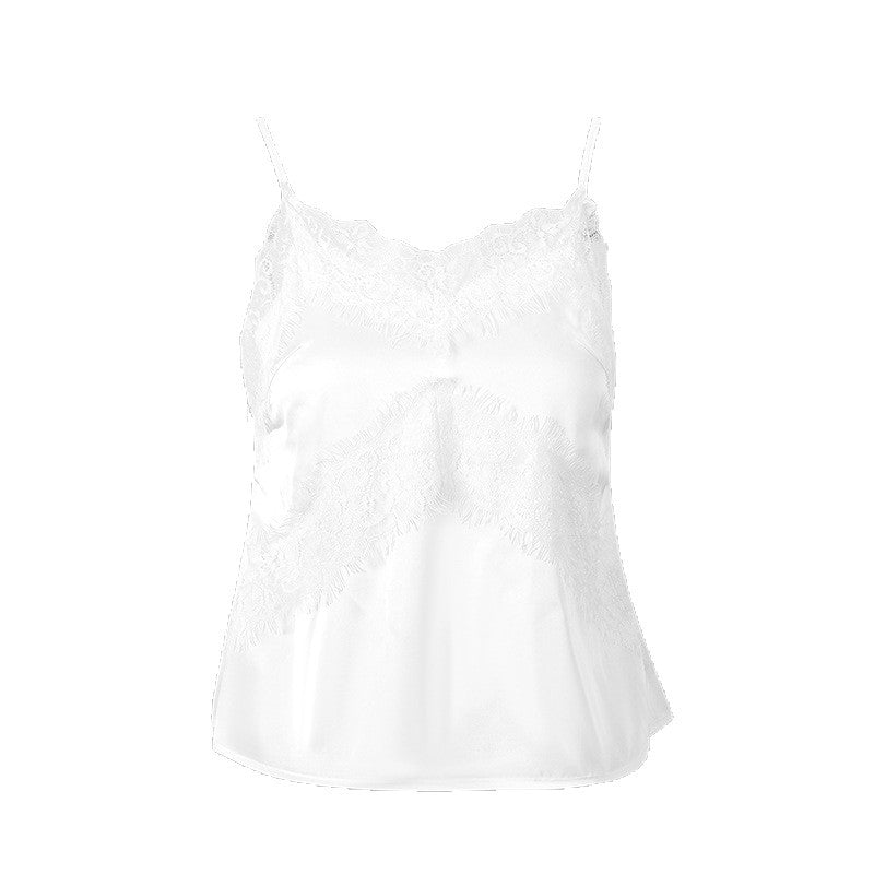 Damen zarte Spaghetti-Top mit raffiniertem Spitzenbesatz Drune