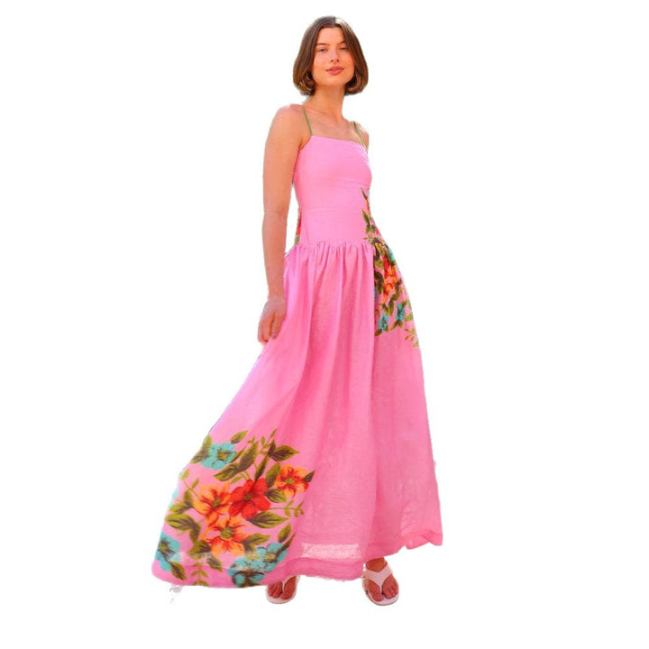 Damen Elegantes Maxikleid mit floralem Design und Schößchen Drune