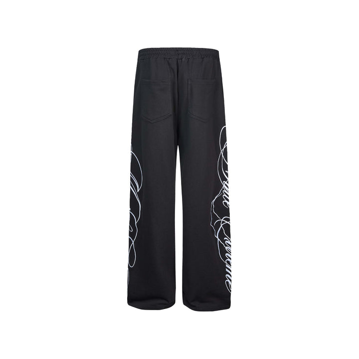 Damen Weiche Loungehose mit weitem Bein, elastischem Bund und Statementdruck Drune