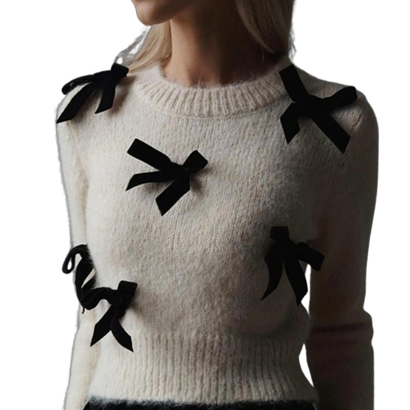 Damen Strickpullover mit dekorativen Schleifen Drune