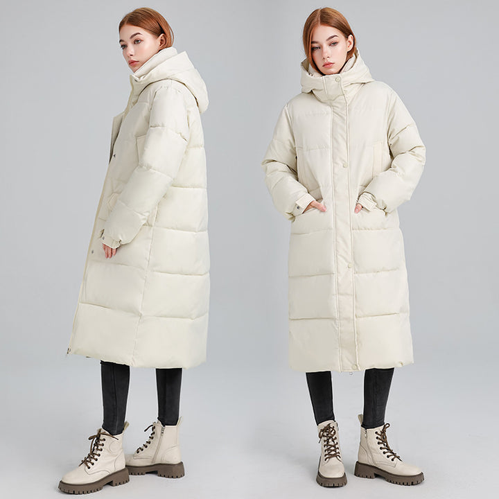 Damen Lange isolierte Winterjacke mit Kapuze und einzippbarem Kragen Drune