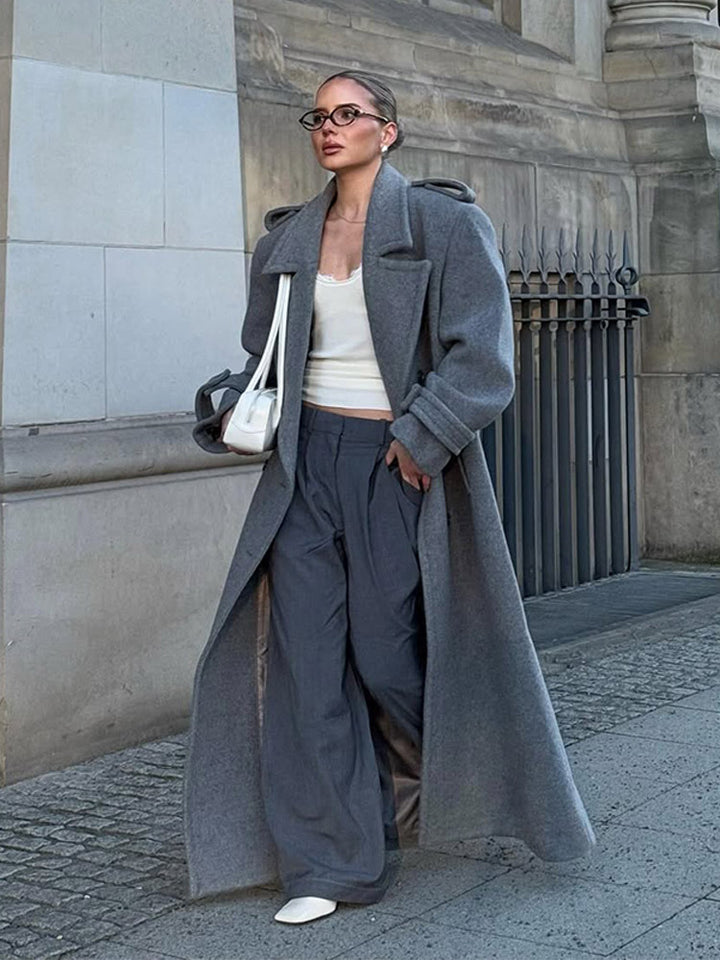 Damen Oversized Wollmantel mit dekorativen Knopfdetails Drune