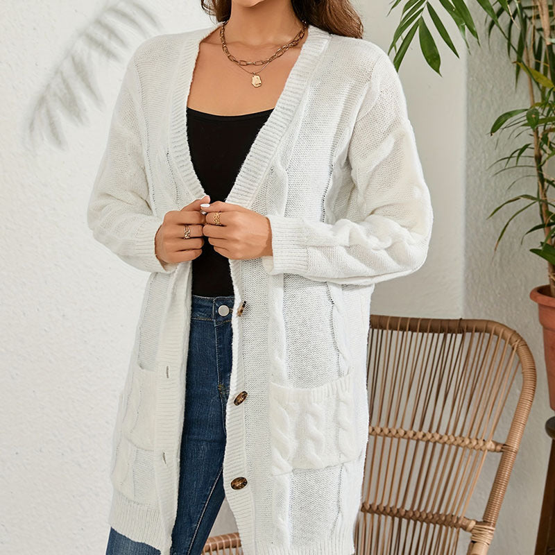 Damen Grobstrick Cardigan mit Taschen und Knopfverschluss Drune