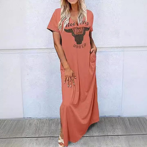 Damen lässiges Maxikleid mit Rundhalsausschnitt und praktischen Taschen Drune