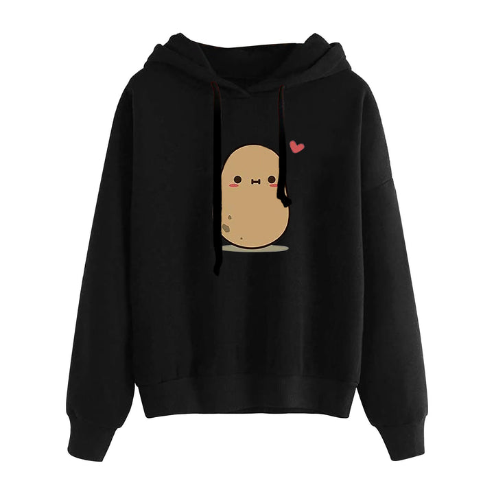 Damen nan lässiger Oversize Kapuzenpullover mit Herz‑und‑Pfotenprint, Kordelzug und gerippten Bündchen Drune