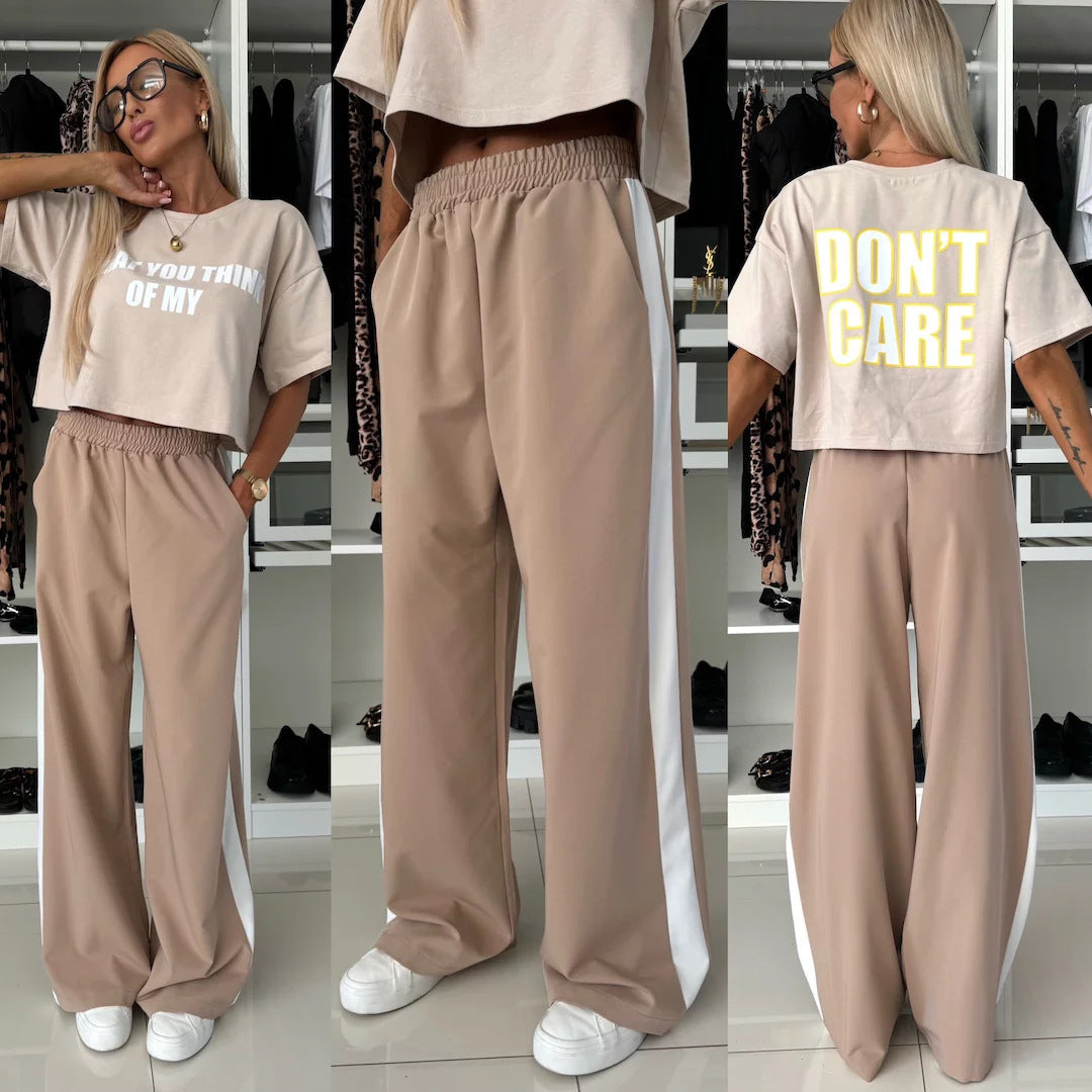 Damen lässiges Crop-Top und weite Jogginghose Set Drune