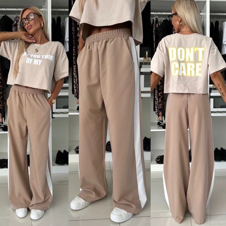 Damen lässiges Crop-Top und weite Jogginghose Set Drune