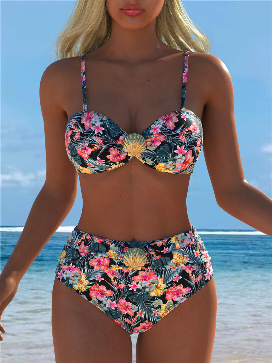 Damen Bikini-Set mit elegantem Balconette-Oberteil und hoch geschnittenen Höschen Drune