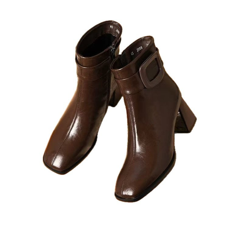 Damen Elegante Stiefeletten mit Blockabsatz und Schnallen-Detail Drune