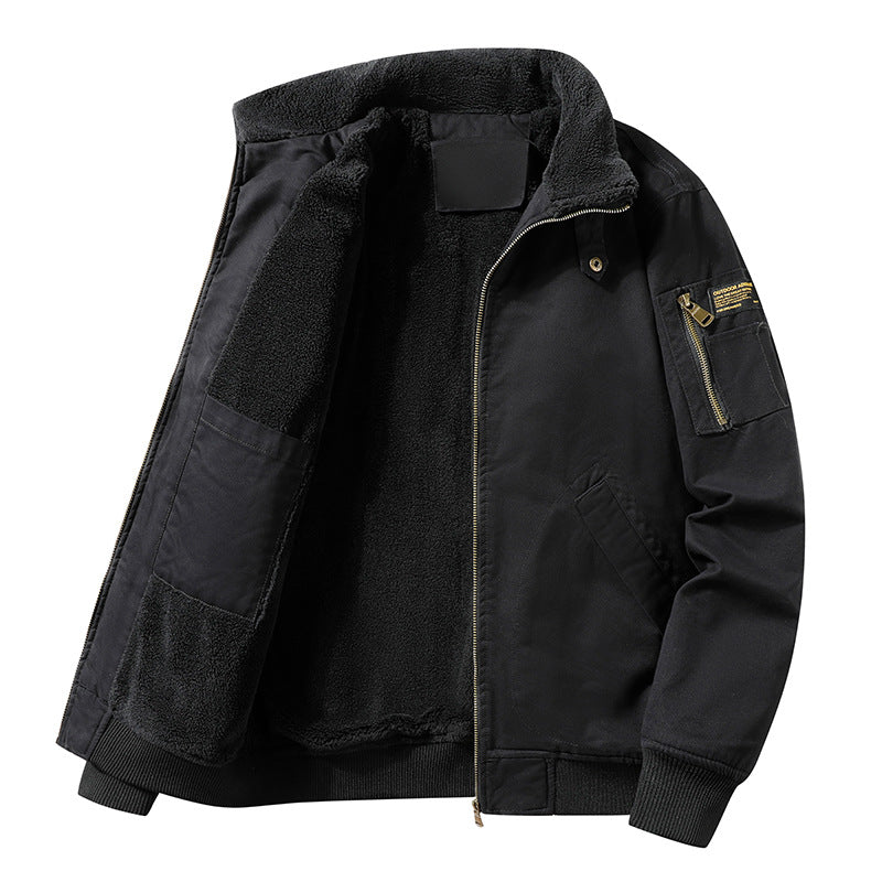 Herren Military-inspirierte Fliegerjacke mit Teddyfutter & Ärmeltasche Drune