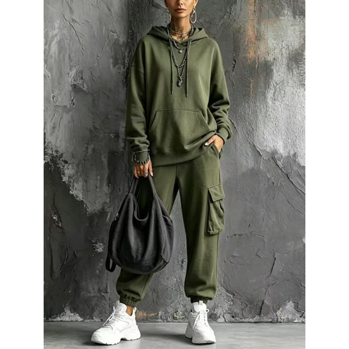 Damen Oversize Hoodie- und Cargo-Jogger-Set aus French Terry Drune