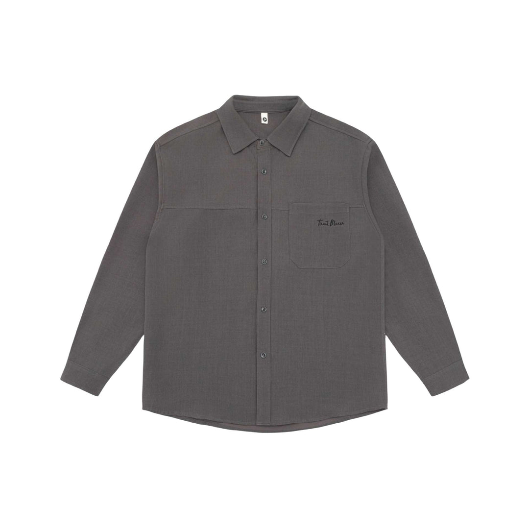Unisex Leichte Hemdjacke im Overshirt-Stil aus Leinen-Baumwollmix mit Brusttasche und gerundetem Saum Drune