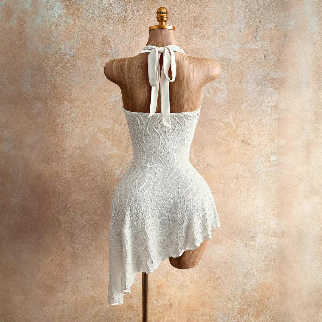 Damen nan figurbetontes Neckholder-Minikleid mit Schnürung, Cut-Out und asymmetrischem Wickelrock Drune