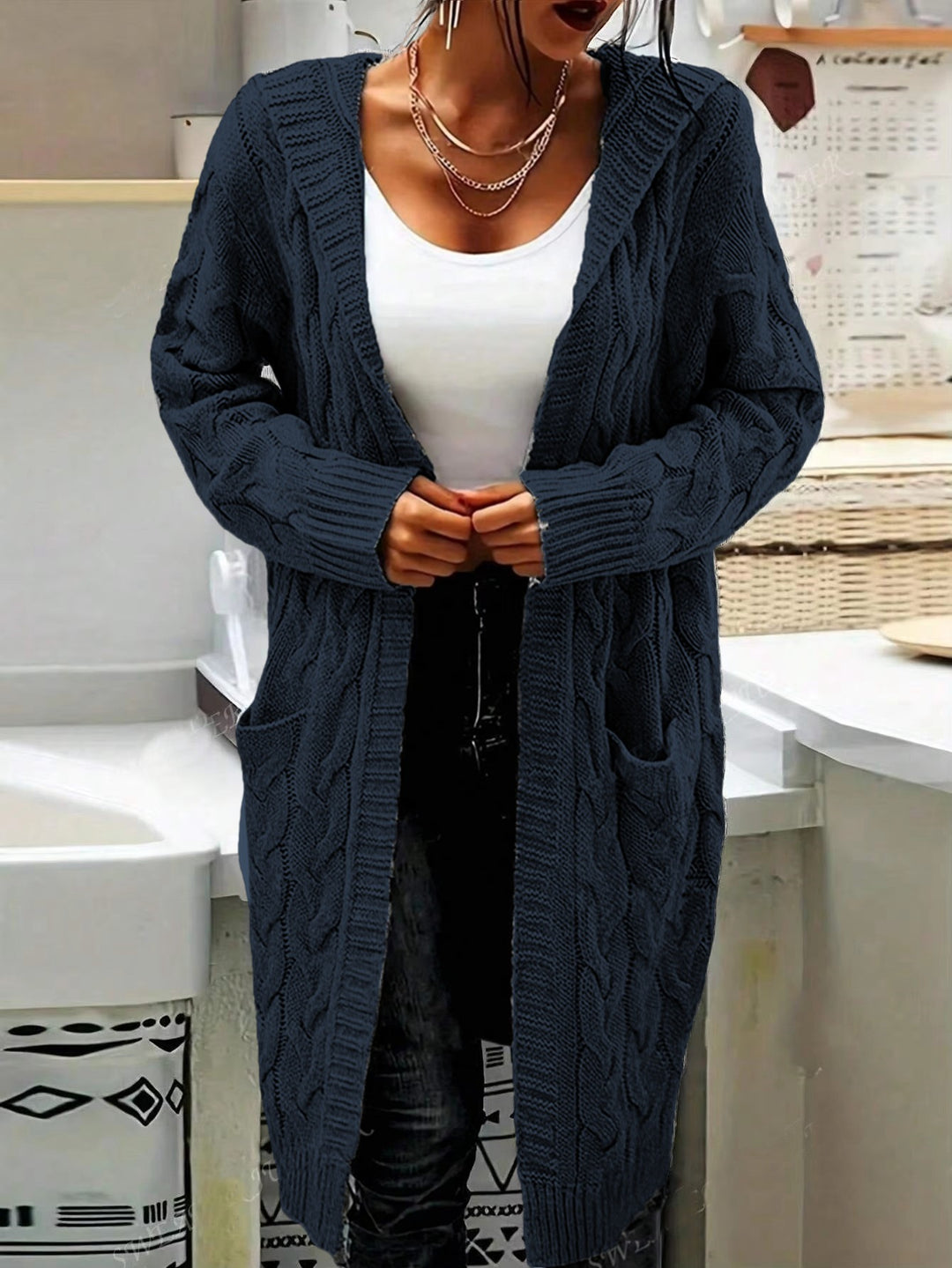 Damen Grobstrick Cardigan mit seitlichen Taschen und strukturiertem Zopfdesign Drune