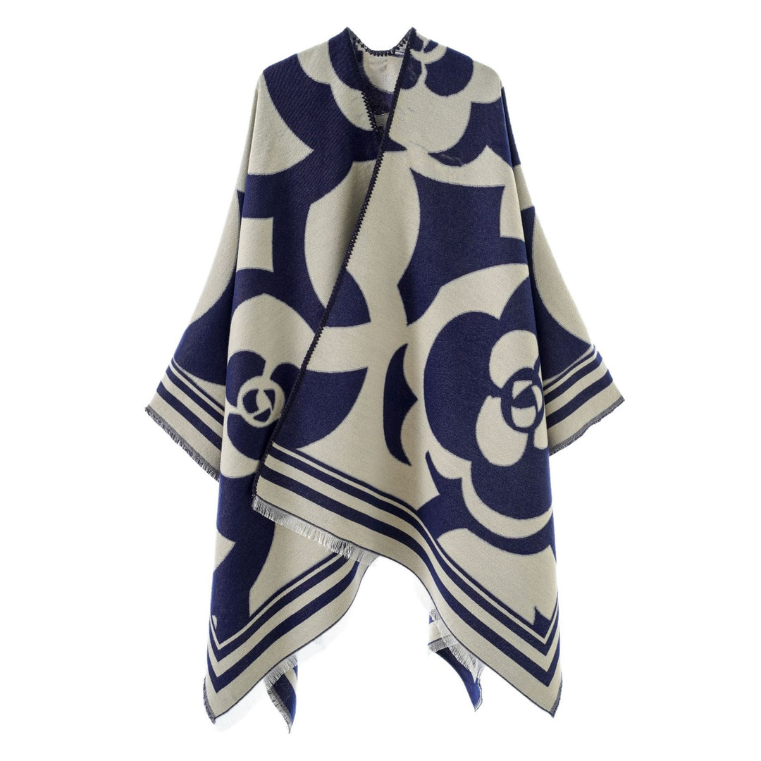 Damen Jacquard-Überwurf im Oversize-Cape-Stil mit großflächigem Muster Drune