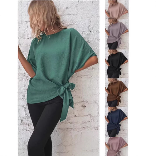 Damen Oversize-Bluse mit Seitenschleife und Fledermausärmeln Drune