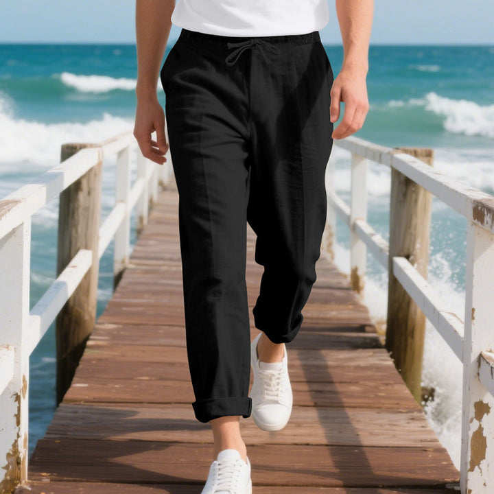 Herren nan strandtaugliche Leinen-Chino-Jogginghose mit Kordelzug und aufgerolltem Saum Drune
