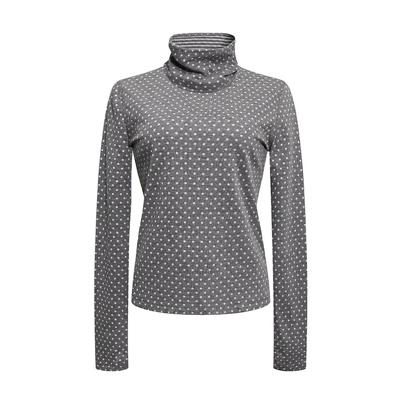 Damen Rollkragen-Feinstrickshirt mit Punktmuster und elastischem Jersey Drune