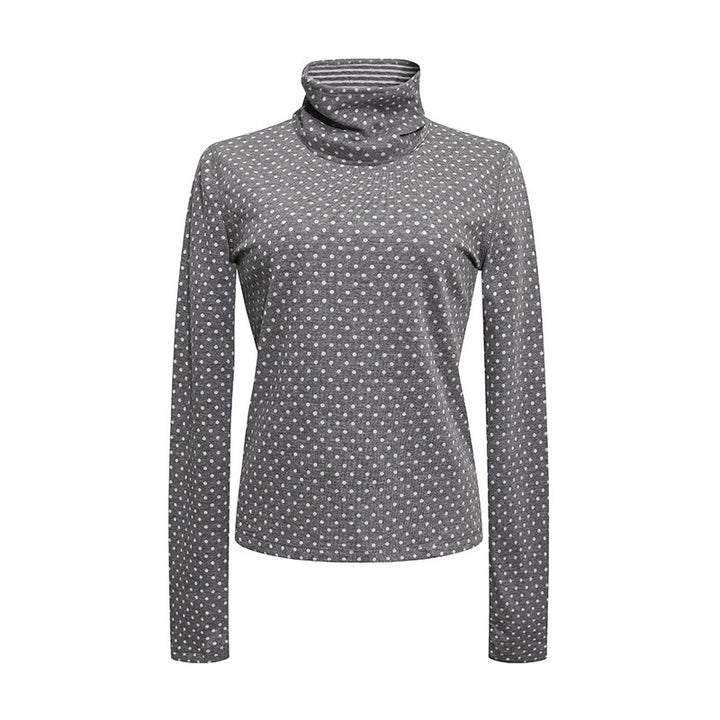 Damen Rollkragen-Feinstrickshirt mit Punktmuster und elastischem Jersey Drune