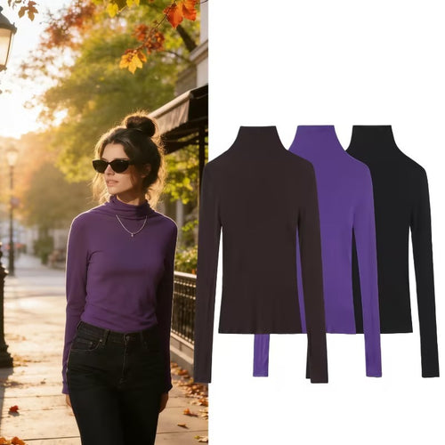 Damen Enganliegendes Langarm-Top mit hohem Rollkragen und Stretch‑Jersey Drune