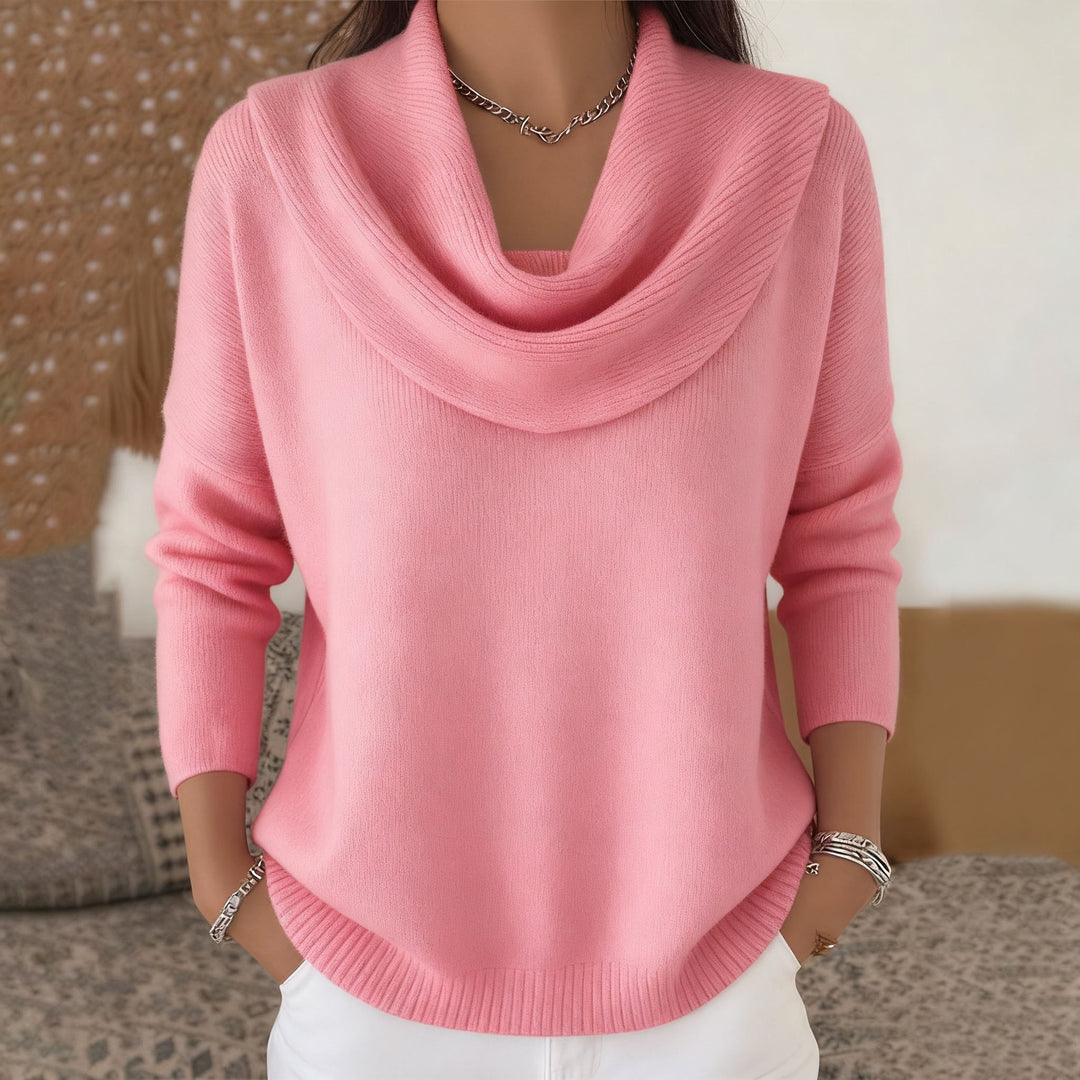 Damen Stylischer Bootcut Pullover mit Wasserfall-Ausschnitt Drune