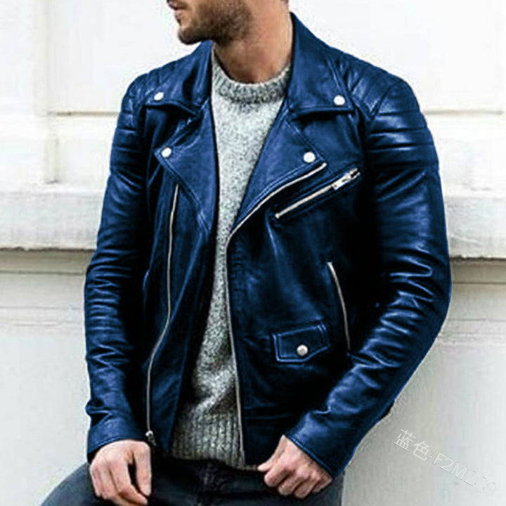 Herren Biker-Lederjacke mit asymmetrischem Reißverschluss und gesteppter Schulterpartie Drune