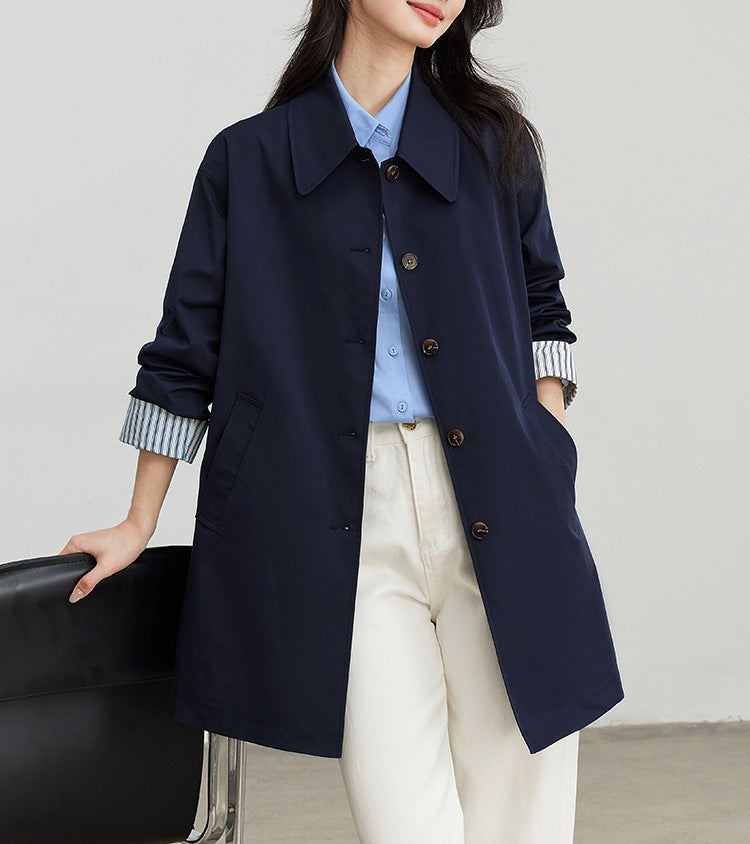 Damen Modische Übergangsjacke mit breitem Kragen und Knopfdetails Drune