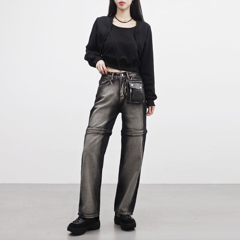 Damen cropped Sweatjacke mit weichen Ärmeln Drune